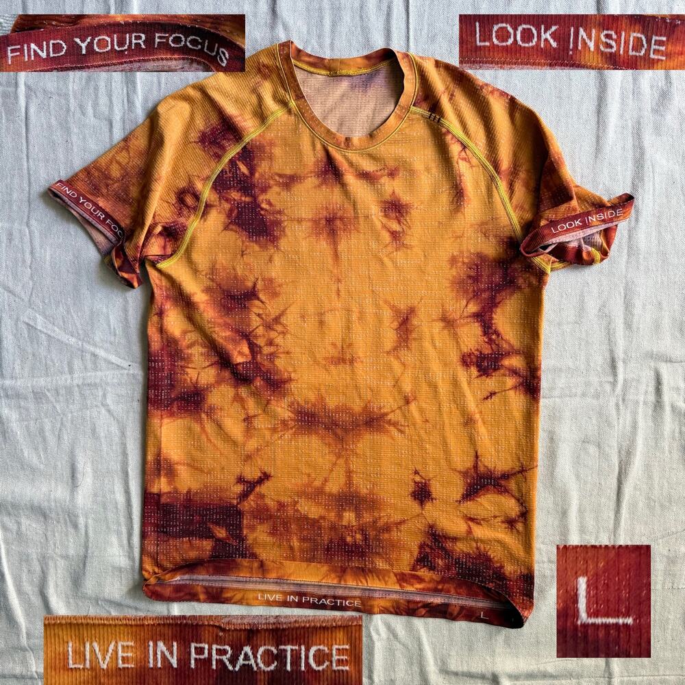Lululemon Short Sleeve Shirt Men's L Metal vent Tech 2.0 Orange Tie Dye Marble